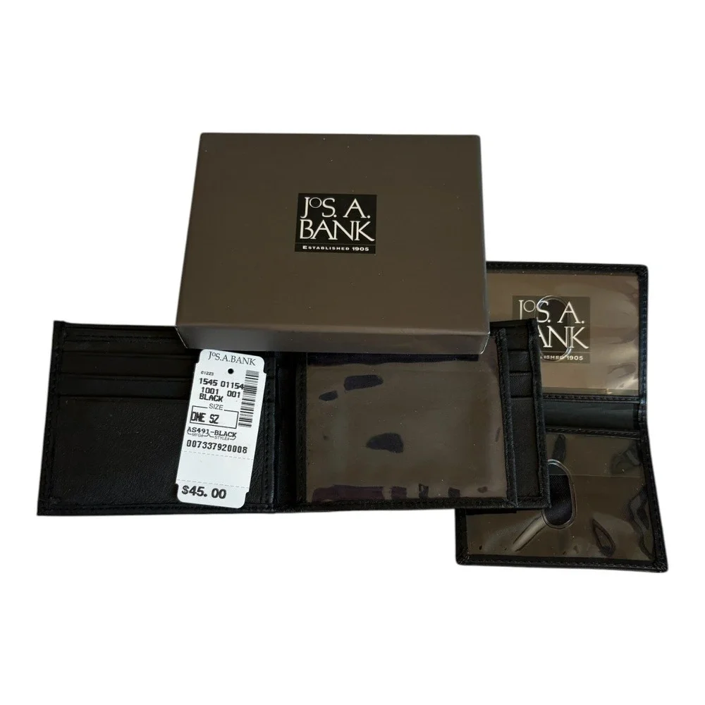 Jos. A. Bank Mens Black Leather Bi-Fold Wallet with Removable‎ Card Case NIB